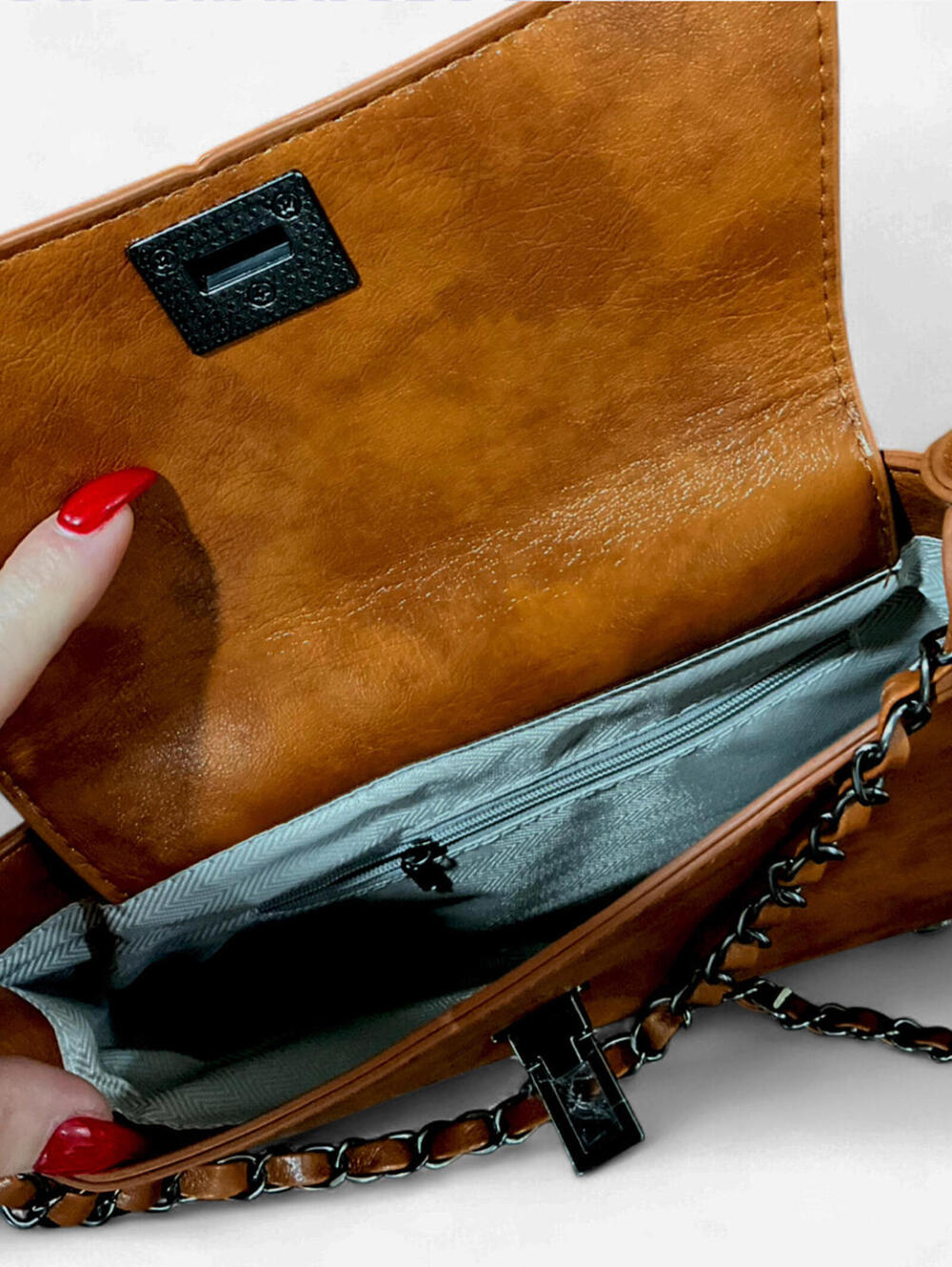 NEW Vintage Y2K Euro Envelope Crossbody Shoulder Bag Purse Cognac Faux Leather - Picture 7 of 8
